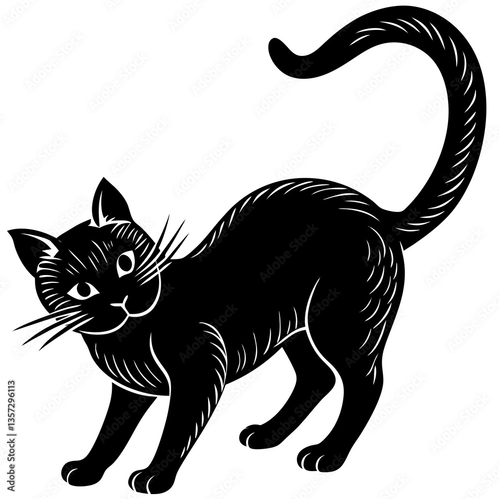 Obraz premium A vector silhouette of a cat arching its back in a playful pose, 