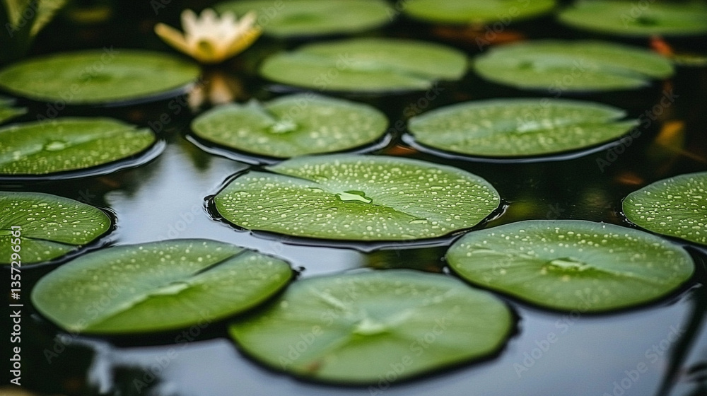 lily pad floats on calm water in a serene nature scene Close-up view captures its beauty and tranquility Symbolizes peace renewal and harmony with nature Modern aesthetic and simplicity lily pad floats on calm water in a serene nature scene Close-up view captures its beauty and tranquility Symbolizes peace renewal and harmony with nature Modern aesthetic and simplicity
