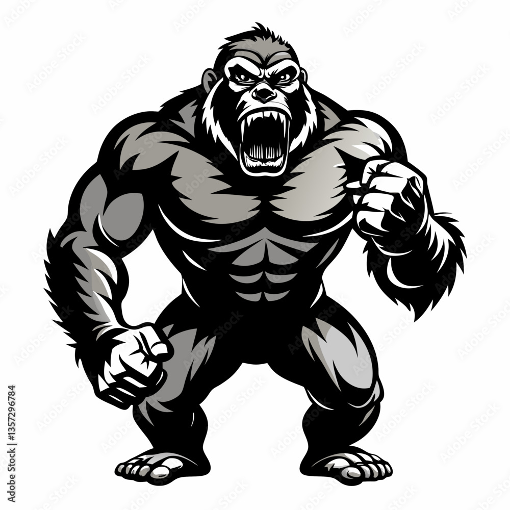 A vector silhouette of a gorilla beating its chest in a dominant pose, A vector silhouette of a gorilla beating its chest in a dominant pose,