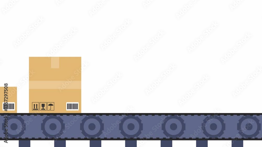cardboard boxes parcels conveyor automatic line factory production 2d animation 4k video footage