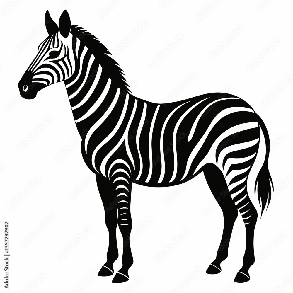 A vector silhouette of a zebra standing in profile, A vector silhouette of a zebra standing in profile,