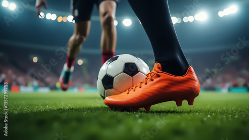 close up of a soccer player dribbling