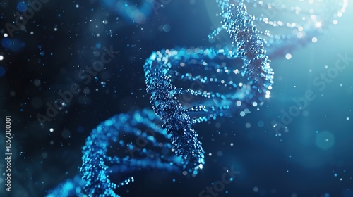 DNA helix genetic science background with biotechnology molecules, medical research, bioengineering, abstract blue 3d structure, molecular biology, futuristic medicine