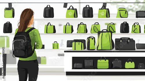 travel store vector illustration - minimalist luggage shop with suitcase, backpack and passport design