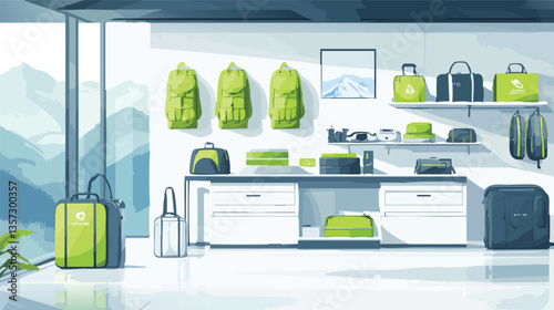 travel store vector illustration - minimalist luggage shop with suitcase, backpack and passport design