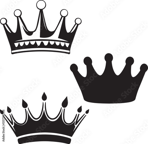 Set of Crown  Five Pointed Round silhouette vector