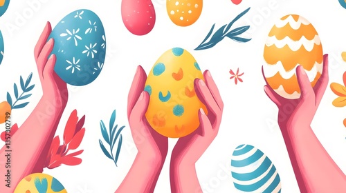 Easter celebration with hand raising a beautiful Easter egg pattern design