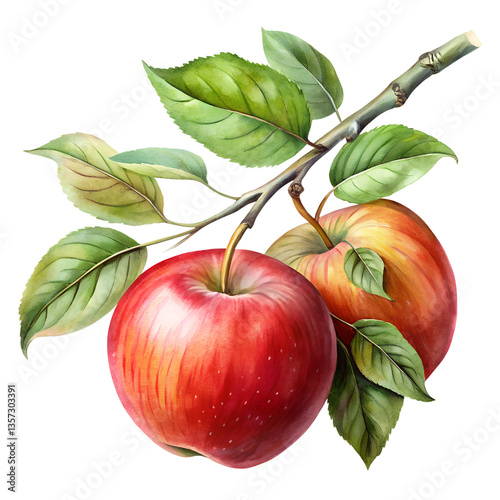Watercolor Apple branch isolated on transparent background