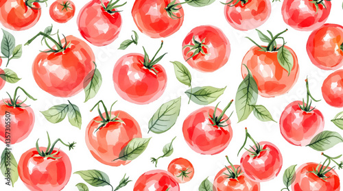 Watercolor pattern tomatoes on white background	