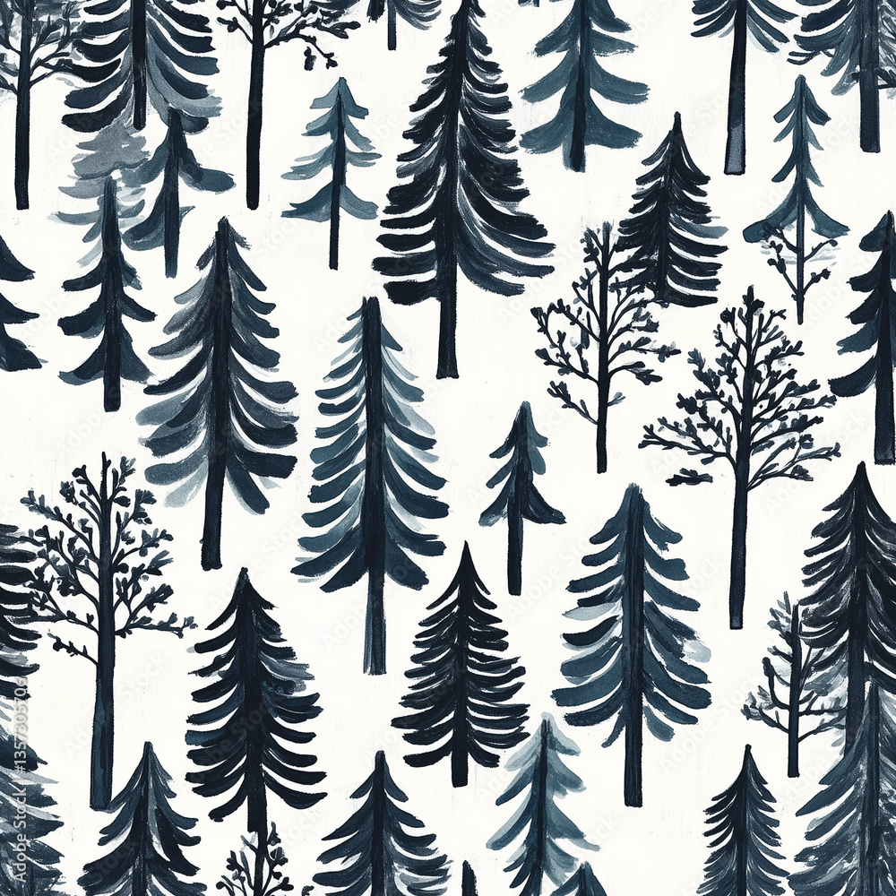 Obraz premium Long winter, pine trees fabric, seamless pattern 