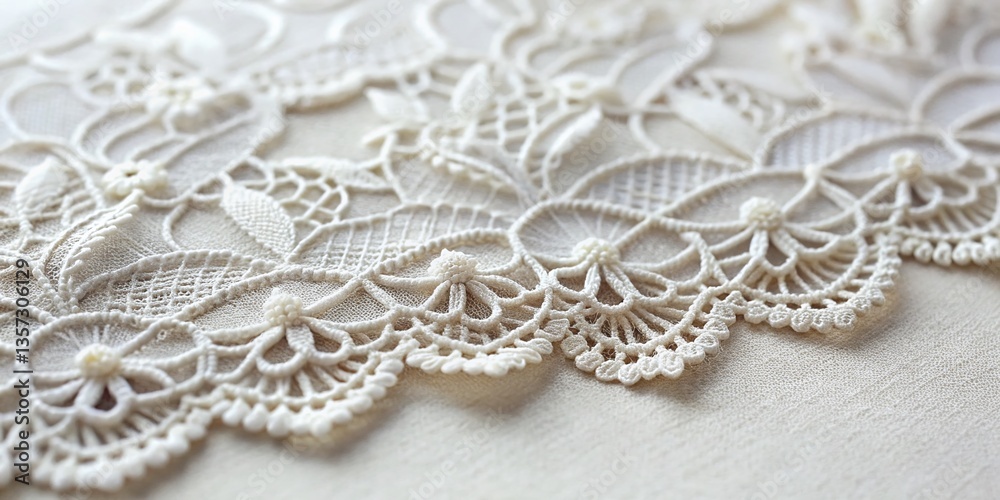 Obraz premium Elegant Lace Pattern Design, Delicate White Textile Background, Copy Space