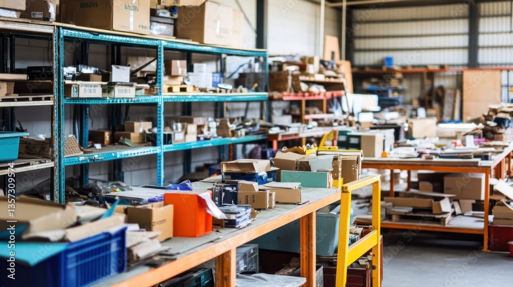 Messy Warehouse Inventory: A Glimpse into a Busy Industrial Setting