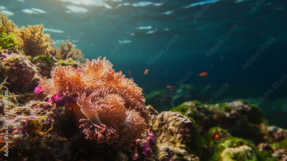 Fototapeta premium Underwater Scene Featuring Colorful Coral and Marine Life