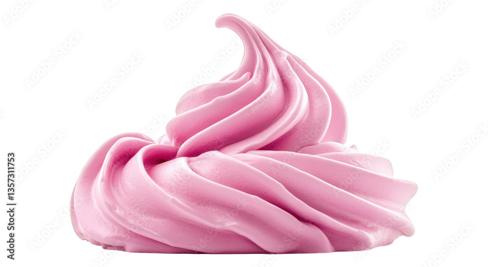 Swirl of pink soft serve ice cream against a transparent background for dessert ads Swirl of pink soft serve ice cream against a transparent background for dessert ads