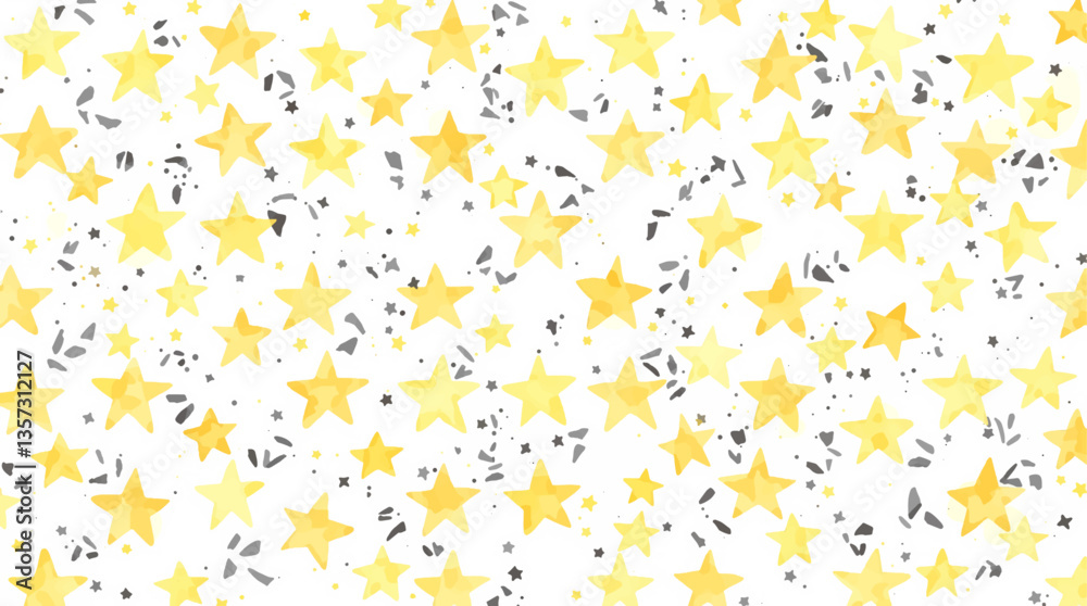 Watercolor seamless pattern yellow star on the white background