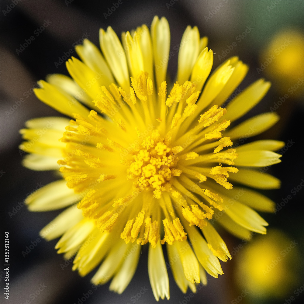Closeup of bright yellow coltsfoot flower Closeup of bright yellow coltsfoot flower