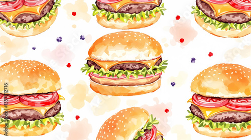 burger and fries Watercolor