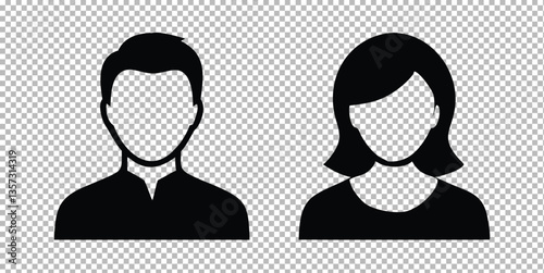 male silhouette, female silhouette, black and white icons, user avatars, profile pictures, minimalist design, gender symbols, simple shapes, contrast, clean lines, vector graphics