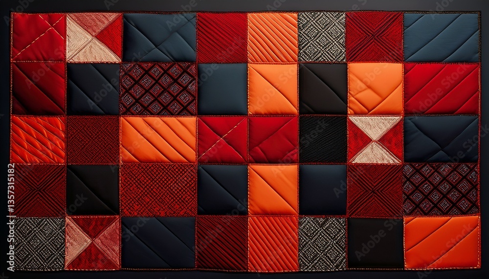a black and red patchwork quilt with squares of different colors a black and red patchwork quilt with squares of different colors