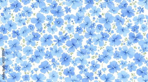 Watercolor seamless pattern blue wild flowers on the white background