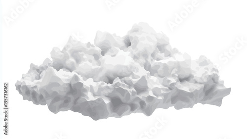 A high-resolution grayscale image depicting a cluster of irregularly shaped, fluffy white forms. The forms resemble a cloud or a pile of cotton, with varying degrees of light and shadow suggesting