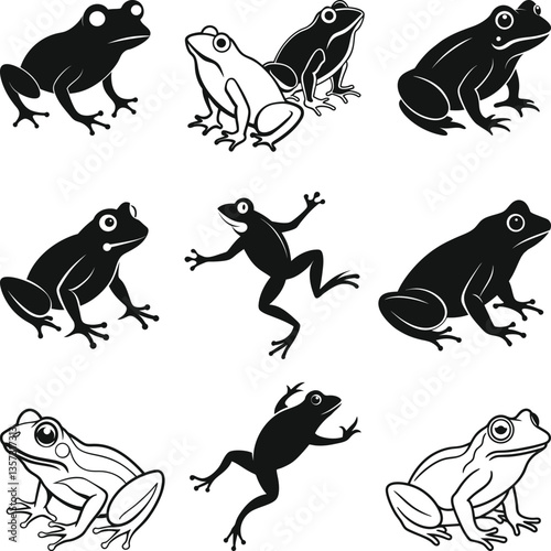 Frog silhouettes. Collection of vector amphibian silhouette isolated. Vector silhouettes of amphibians,
