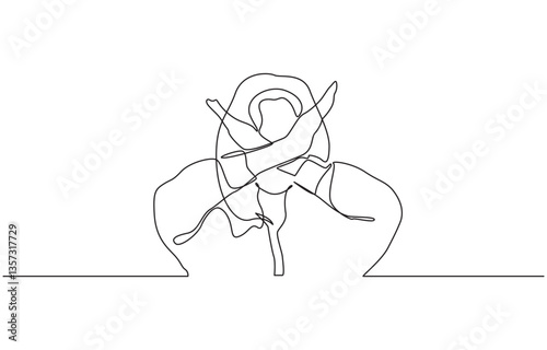 Woman crossing arms and saying no gesture Person making stop sign with hands, Single continuous line drawing young woman crossing arms and saying no gesture person making X shape.