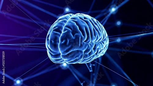 Futuristic Rotating Human Brain Visualization, Digital and Sci-Fi Inspired