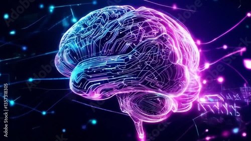 Futuristic Rotating Human Brain Visualization, Digital and Sci-Fi Inspired