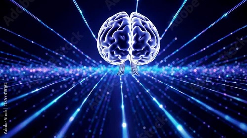 Futuristic Rotating Human Brain Visualization, Digital and Sci-Fi Inspired