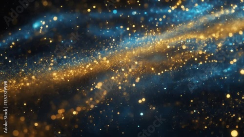 Abstract Glowing Golden Shining Dots on a Deep Blue Background, Futuristic and Elegant