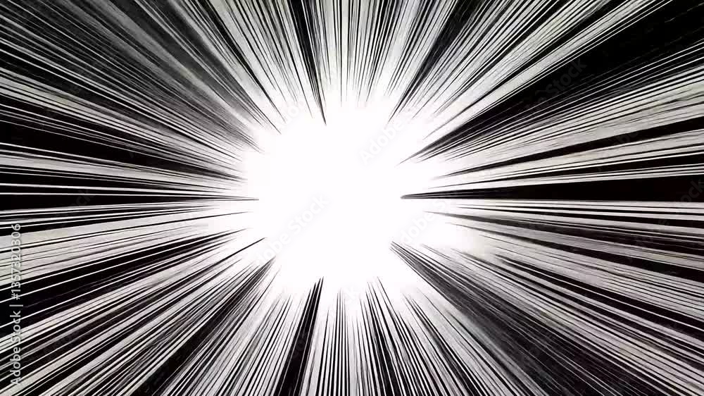 Lines radiating from a bright center, creating a dynamic, abstract, black and white graphic effect