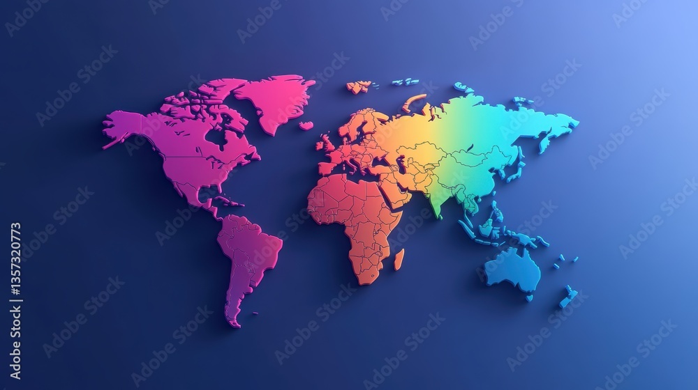 Fototapeta premium Colorful world map visualization global geography design modern