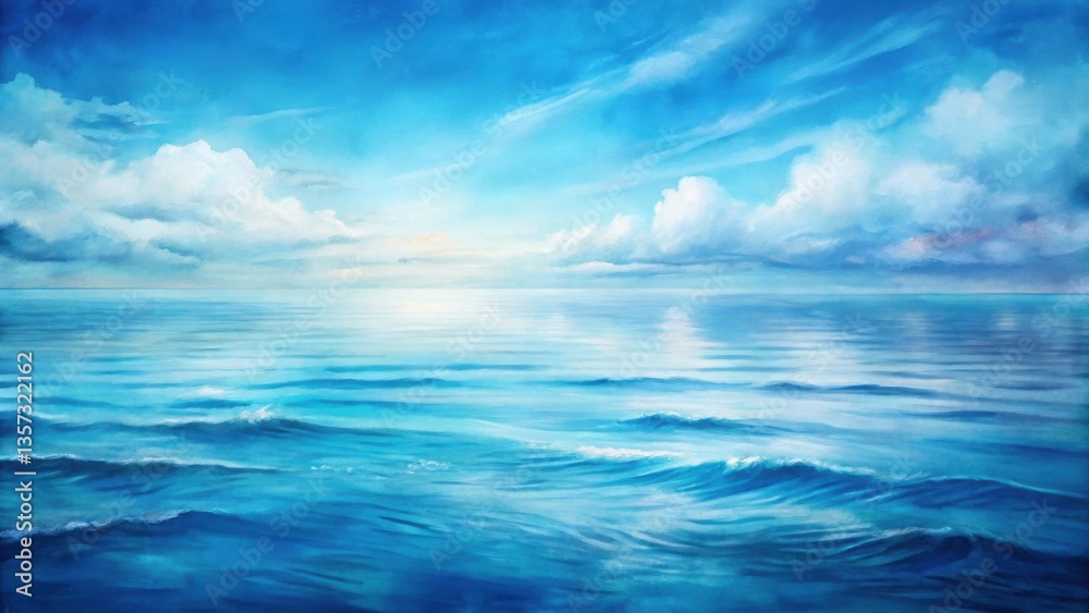 Obraz premium Serene Ocean Vista A Tranquil Seascape with Soft Waves and Fluffy Clouds Under a Bright Blue Sky