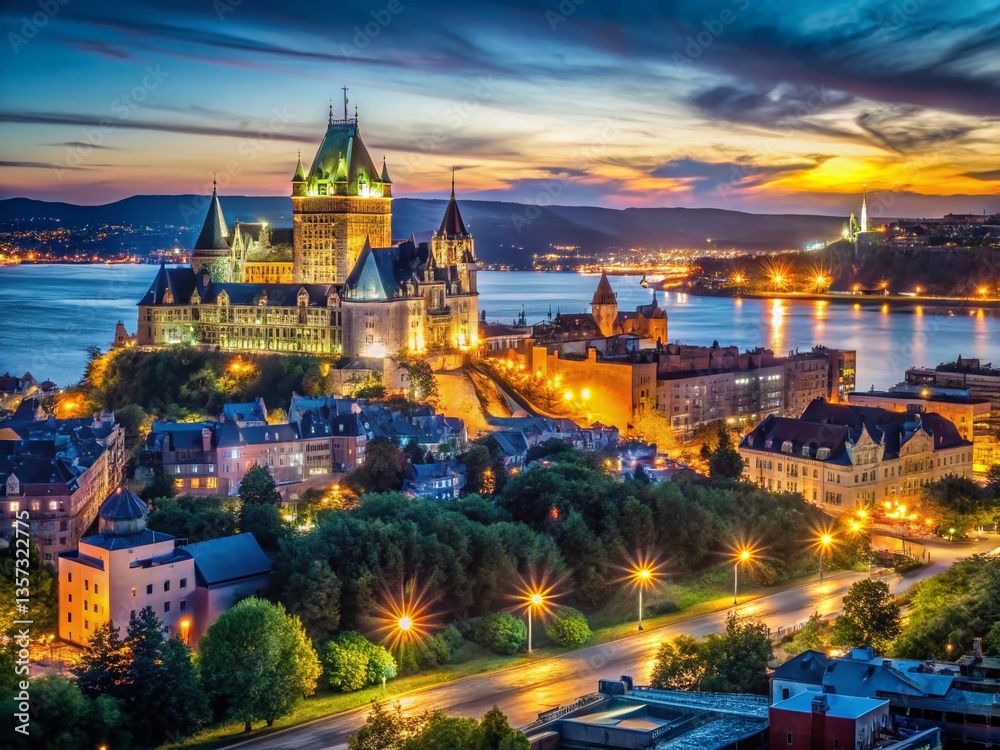 Obraz premium Quebec City Skyline Night Photography - Stunning Panoramic View