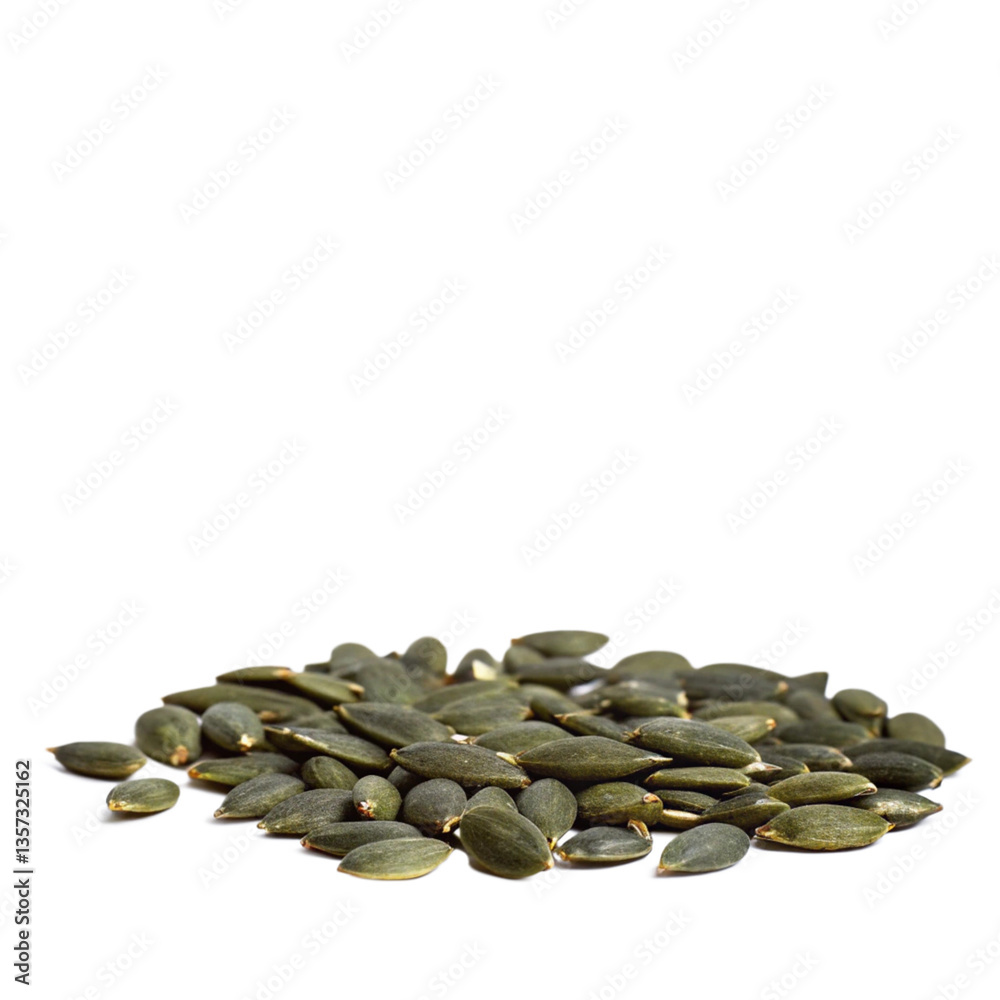 A Pile of Green Pumpkin Seeds Isolated on Black Background A Pile of Green Pumpkin Seeds Isolated on Black Background