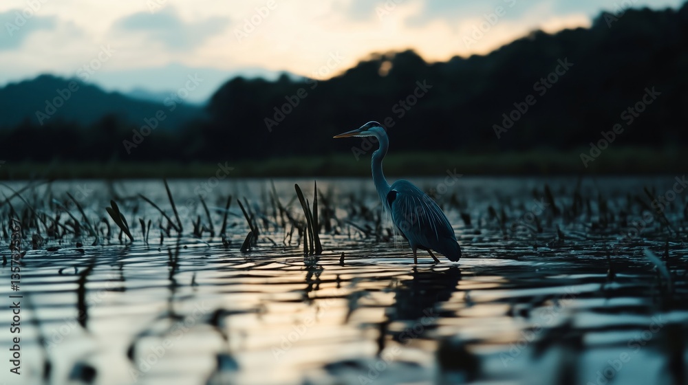 Naklejka premium ethereal beauty of a sapphire-hued heron gracefully poised