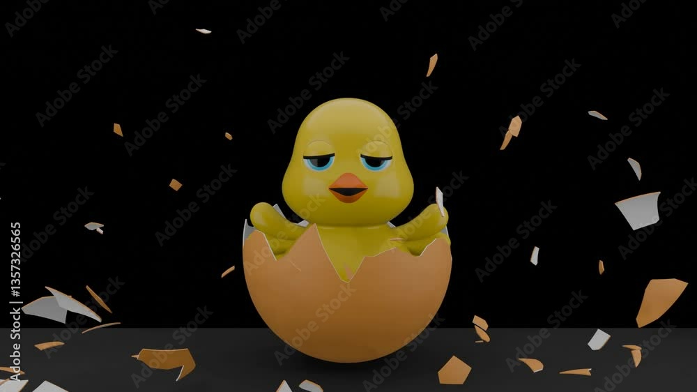 egg hatching with a cute chick inside animation. easter animation on black background