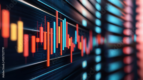 vibrant financial chart with glowing bars and lines symbolizes market trends, inclusion, and loans, reflecting modern financial regulations