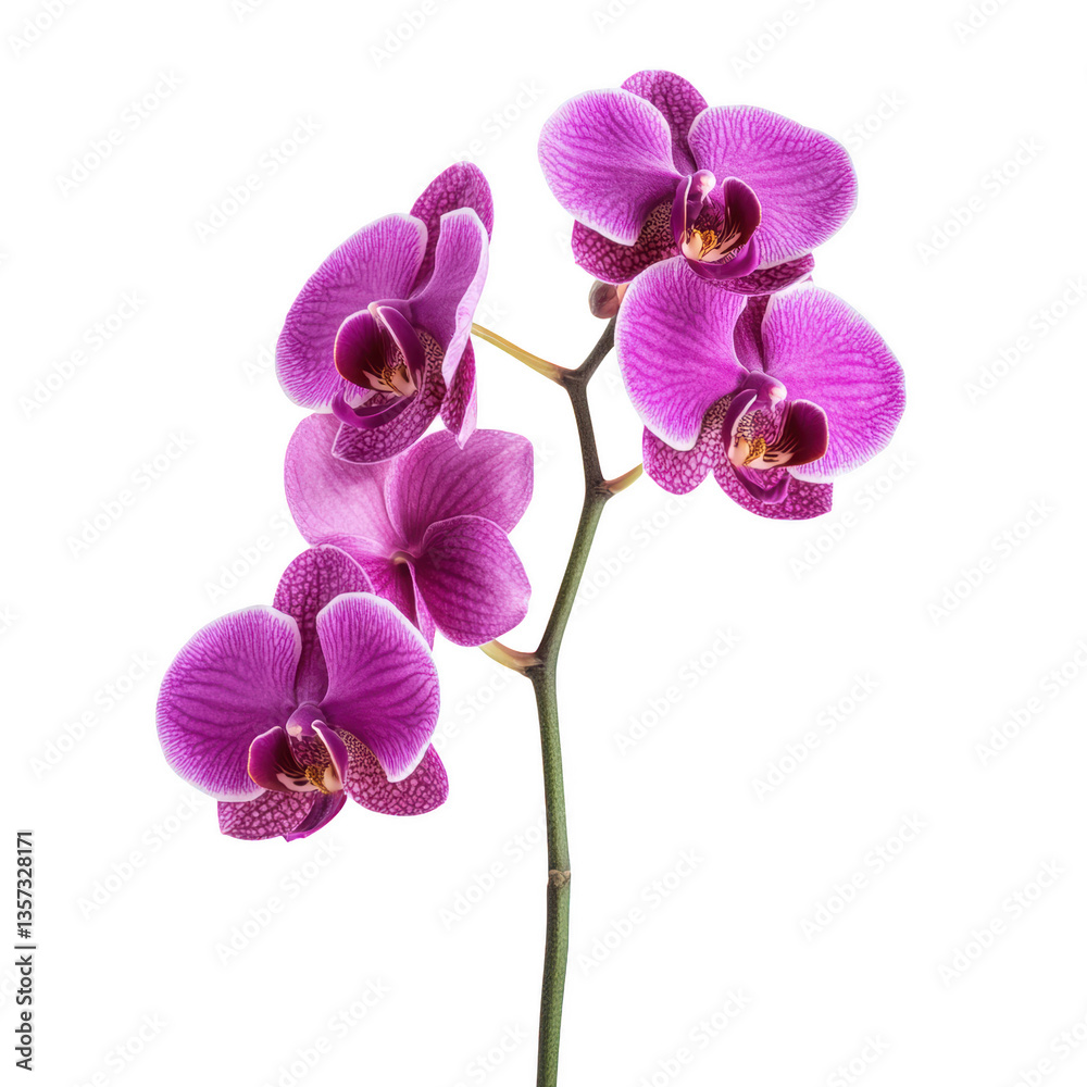 A vibrant pink orchid flower with intricate patterns and multiple blossoms on a single stem. A vibrant pink orchid flower with intricate patterns and multiple blossoms on a single stem.