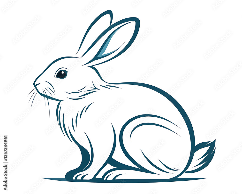 Obraz premium An elegant rabbit silhouette icon set against a clean white background.