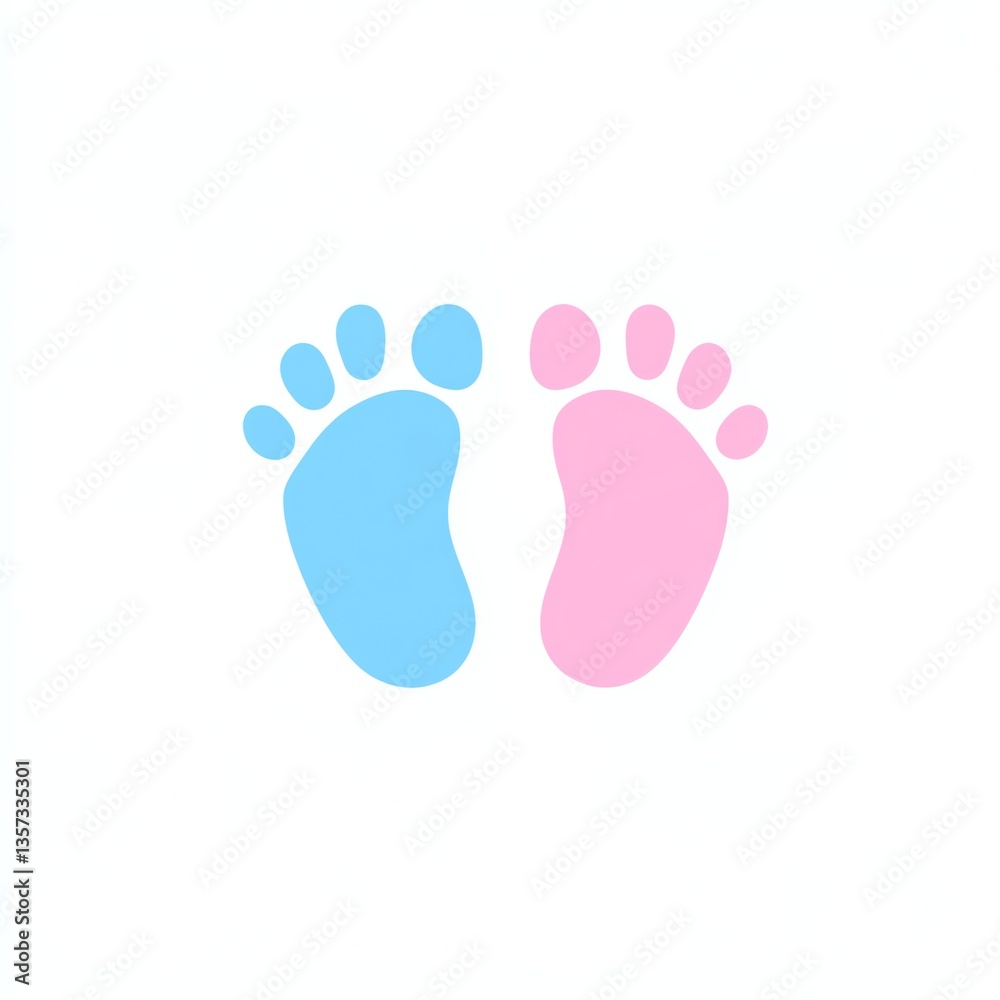 Baby Footprints in Pink and Blue Minimalist Illustration for Gender Reveal Baby Footprints in Pink and Blue Minimalist Illustration for Gender Reveal