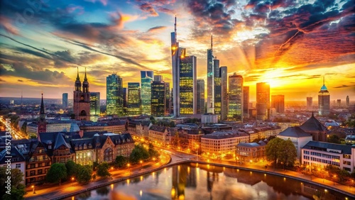 Wallpaper Mural Frankfurt Skyline Double Exposure: Cityscape and Abstract Art Torontodigital.ca