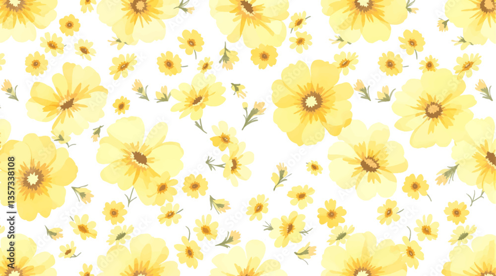Fototapeta premium Watercolor seamless pattern yellow flowers on the white background