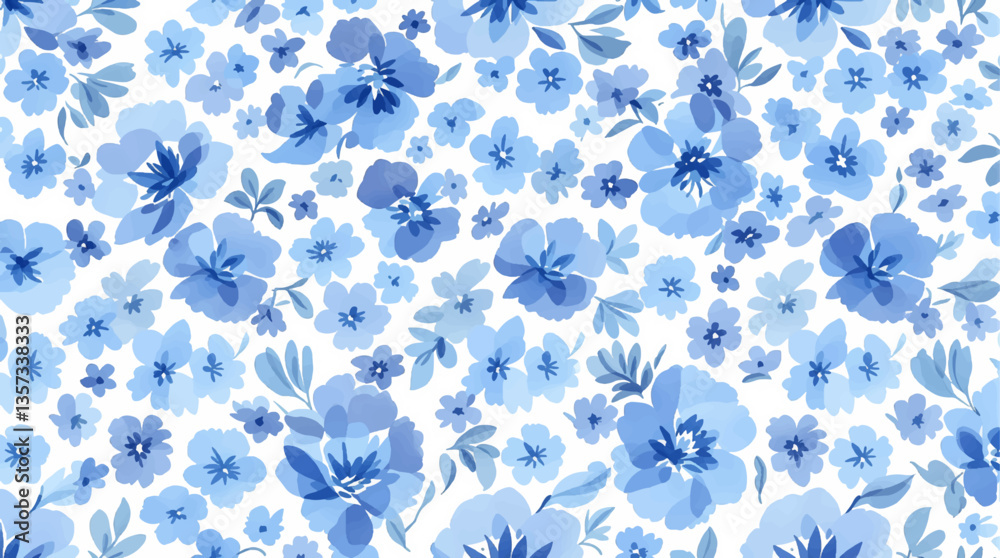 Watercolor seamless pattern blue wild flowers on the white background