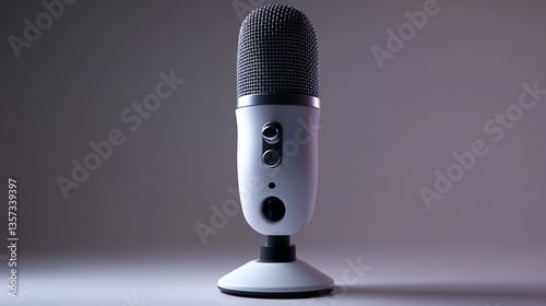 Elegant white microphone for podcasts and streaming in a minimalist studio setup