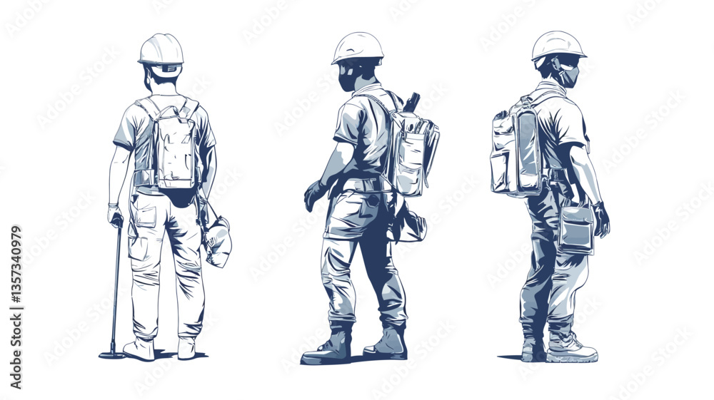 The image is a stylized illustration or graphic rendering of three individuals. Each figure is depicted from a different angle: one from the back, one from the side, and one from a three-quarter The image is a stylized illustration or graphic rendering of three individuals. Each figure is depicted from a different angle: one from the back, one from the side, and one from a three-quarter