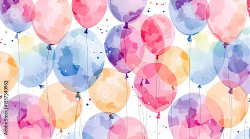 Watercolor balloons on a white background. Seamless pattern	