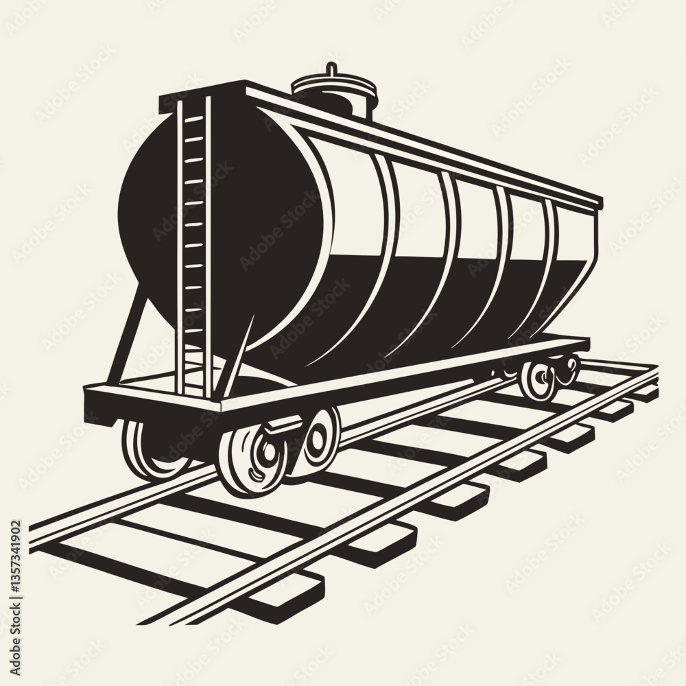 Naklejka premium Vintage train tank car illustration on railway tracks 