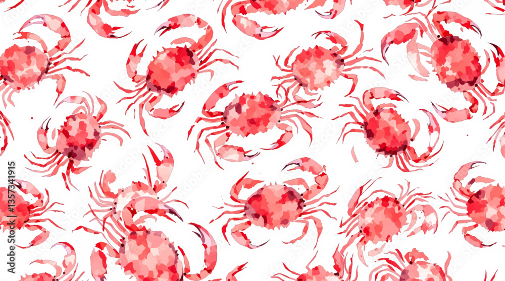 Watercolor Seamless pattern crab white background	